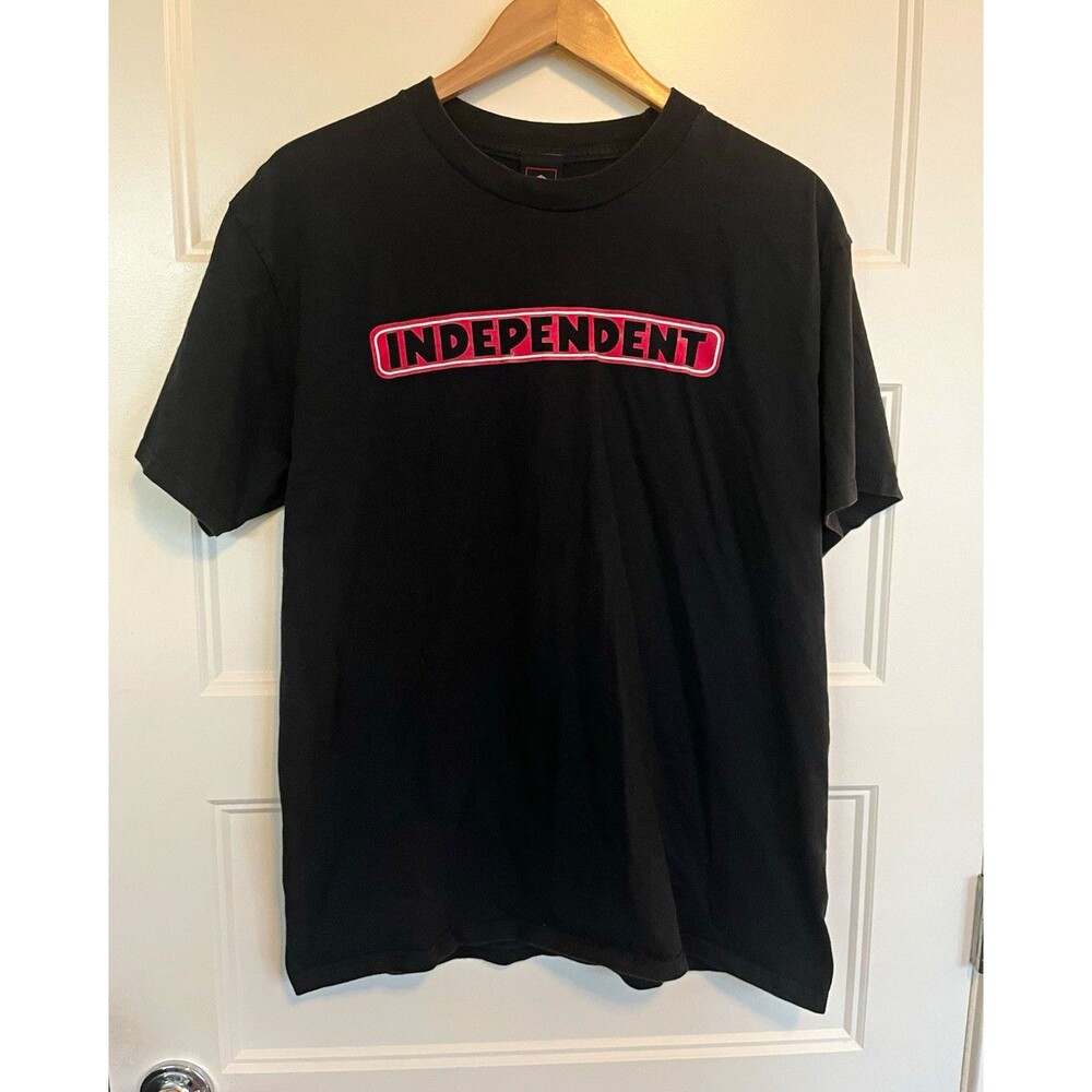 Vintage Independent Men's Black Logo Graphic Print Crew Neck Cotton Tee Shirt L